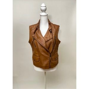 Chelsea + Violet Tan Women’s Vegan Leather Asymmetrical Vegan Leather Moto Vest